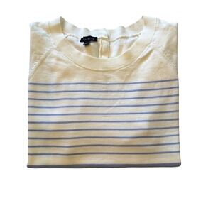 Talbots L Coastal Striped Sweater Blue White Cotton Short Sleeve